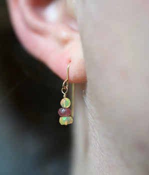 Opal and Pink Tourmaline Stack Earrings - OpalOra Jewelry