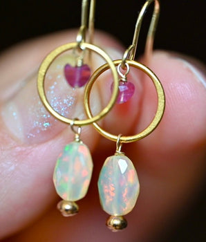 Opal Heart Drops Earrings - OpalOra Jewelry