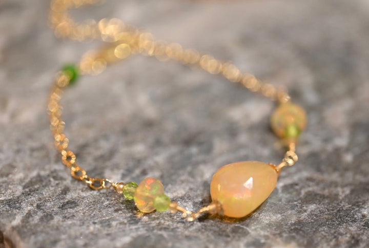 Peach Opal with Peridot and Chrome Diopside Bracelet - OpalOra Jewelry