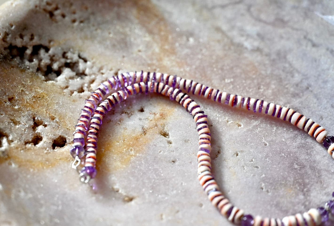 Pink Coral and Amethyst Necklace - OpalOra Jewelry