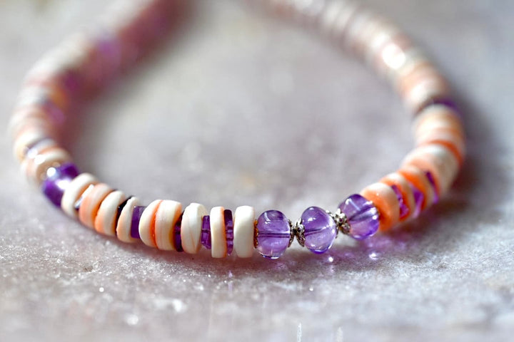 Pink Coral and Amethyst Necklace - OpalOra Jewelry