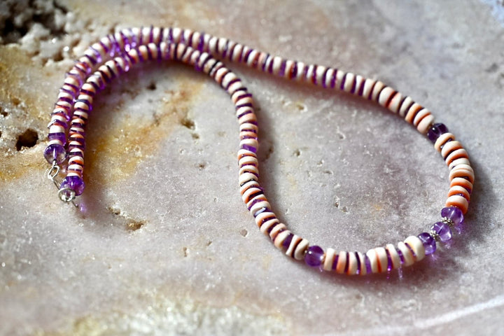 Pink Coral and Amethyst Necklace - OpalOra Jewelry