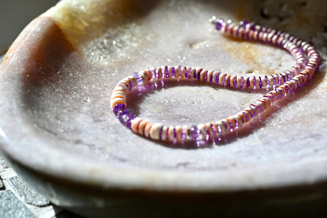 Pink Coral and Amethyst Necklace - OpalOra Jewelry