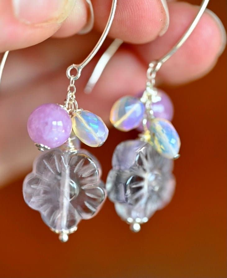 Pink Pastel Fluorite Flower Dangle Earrings - OpalOra Jewelry