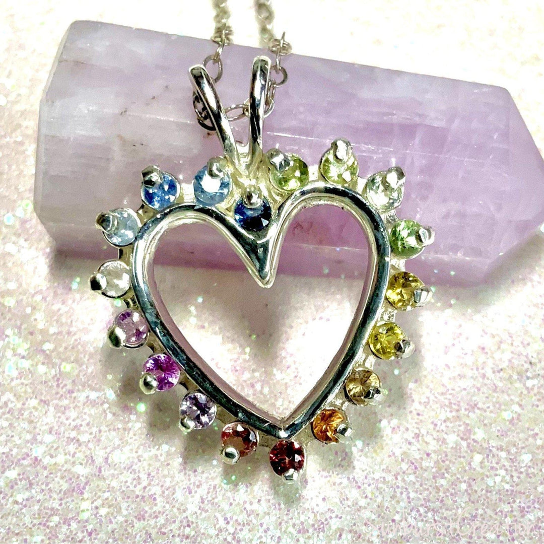 Rainbow Sapphire Heart Pendant - Sunburst Creation Jewelry