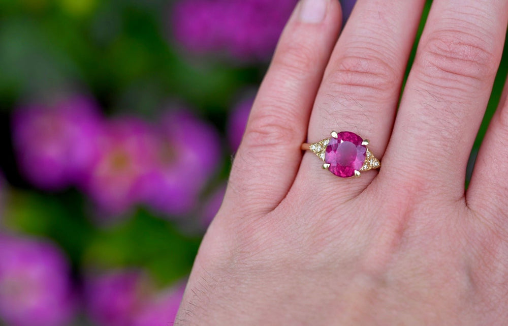 Raspberry Rubellite Tourmaline - 14K Solid Gold Ring - OpalOra Jewelry