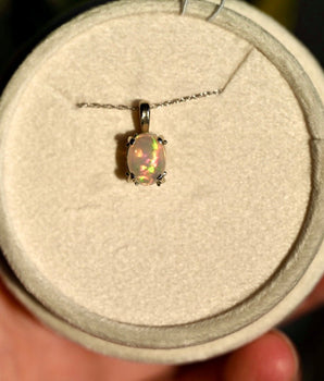 Rolling Flash Opal Pendant 14K White Gold - OpalOra Jewelry