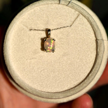 Rolling Flash Opal Pendant 14K White Gold - OpalOra Jewelry