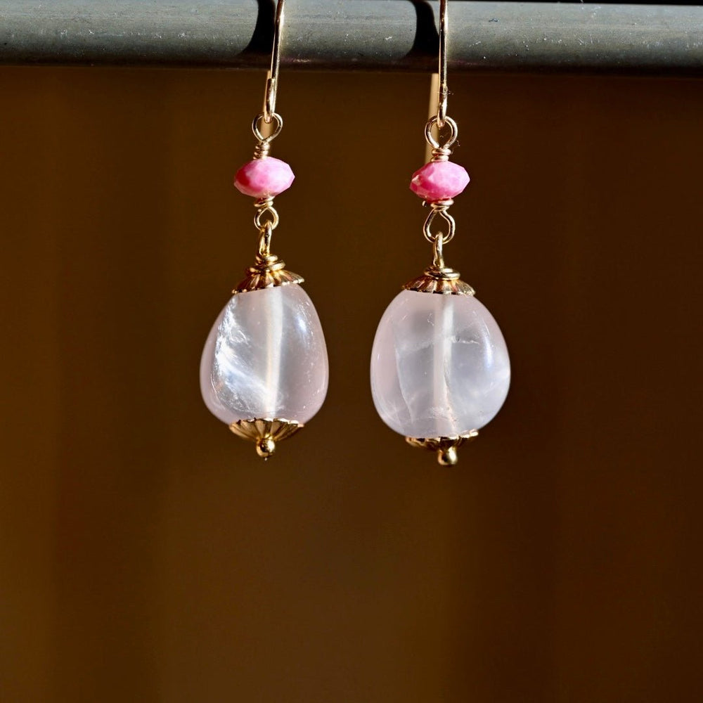Rose Quartz Drop Earrings- 14K Gold Fill - OpalOra Jewelry