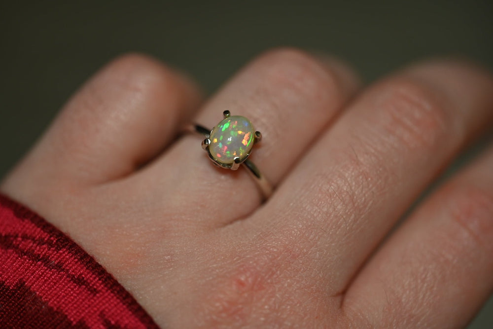 Shimmering Opal Ring in 14K White Gold - OpalOra Jewelry