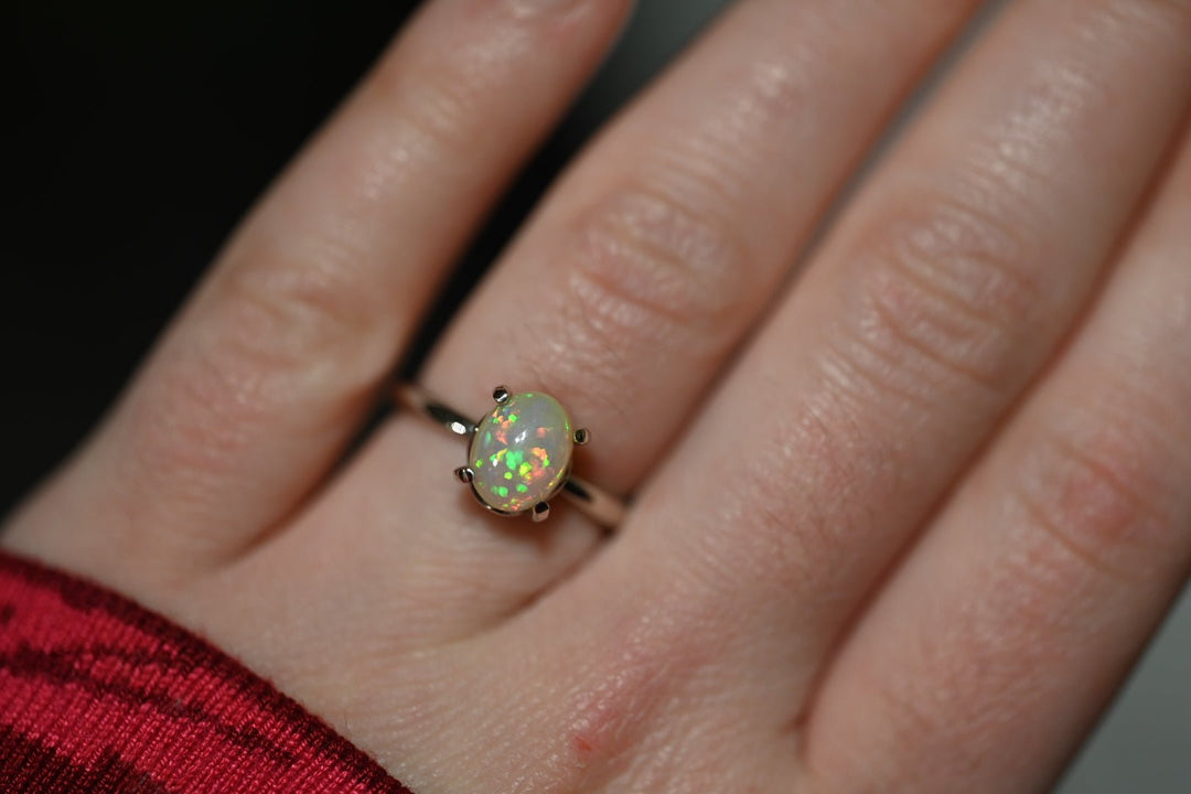 Shimmering Opal Ring in 14K White Gold - OpalOra Jewelry