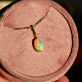 Small Fire Opal with Diamonds - 14K Solid Gold - OpalOra Jewelry