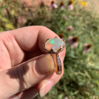 Spellbound Opal with Diamonds - 14K Solid Rose Gold Ring - OpalOra Jewelry