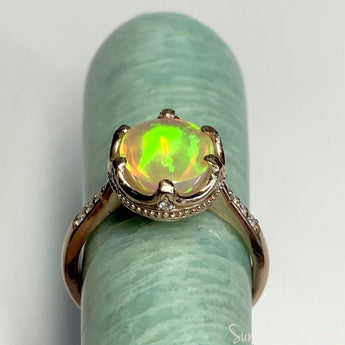 Spellbound Opal with Diamonds - 14K Solid Rose Gold Ring - OpalOra Jewelry