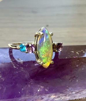 Spring Blossoms Opal, Amethyst and Apatite Ring - OpalOra Jewelry