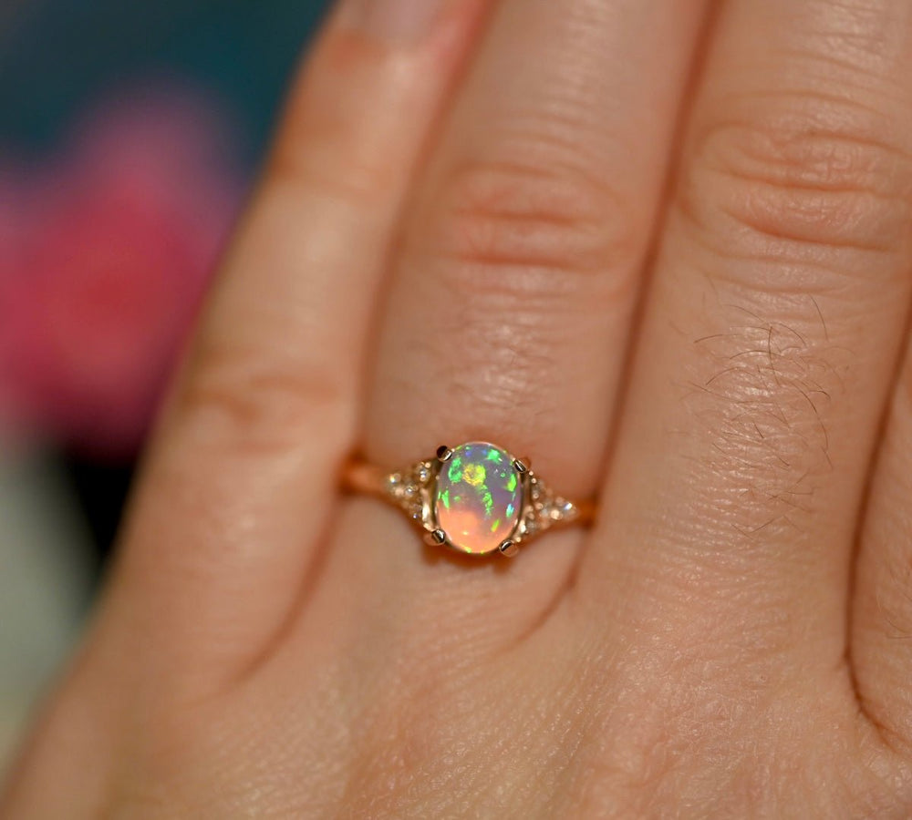 Stardust Opal Diamond and 10K Gold Ring - OpalOra Jewelry
