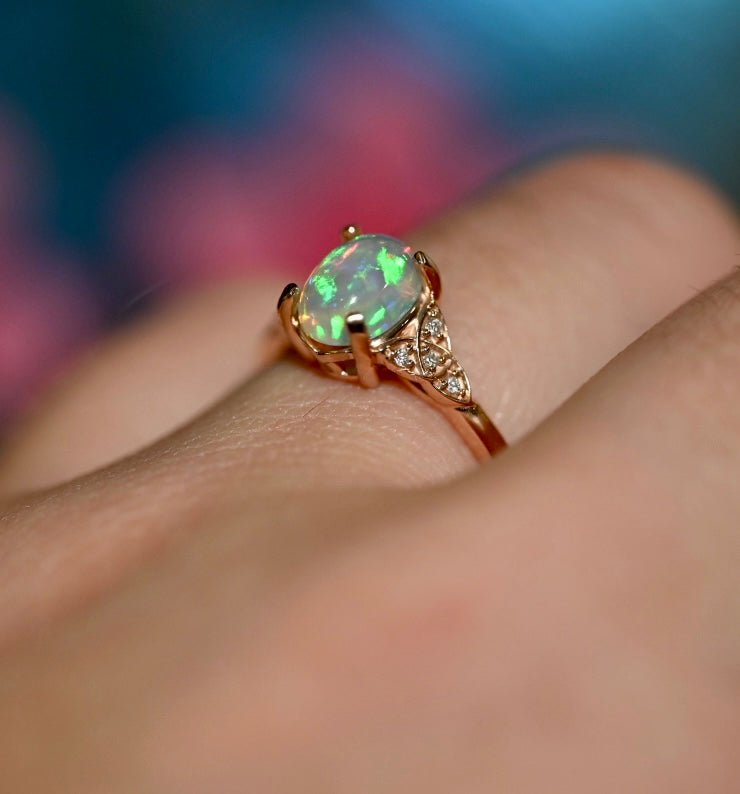 Stardust Opal Diamond and 10K Gold Ring - OpalOra Jewelry
