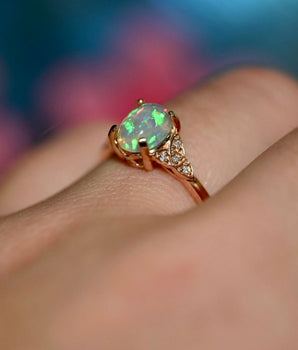Stardust Opal Diamond and 10K Gold Ring - OpalOra Jewelry