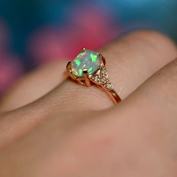 Stardust Opal Diamond and 10K Gold Ring - OpalOra Jewelry
