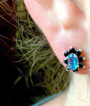 Sunburst Midnight Flower Post Earrings.