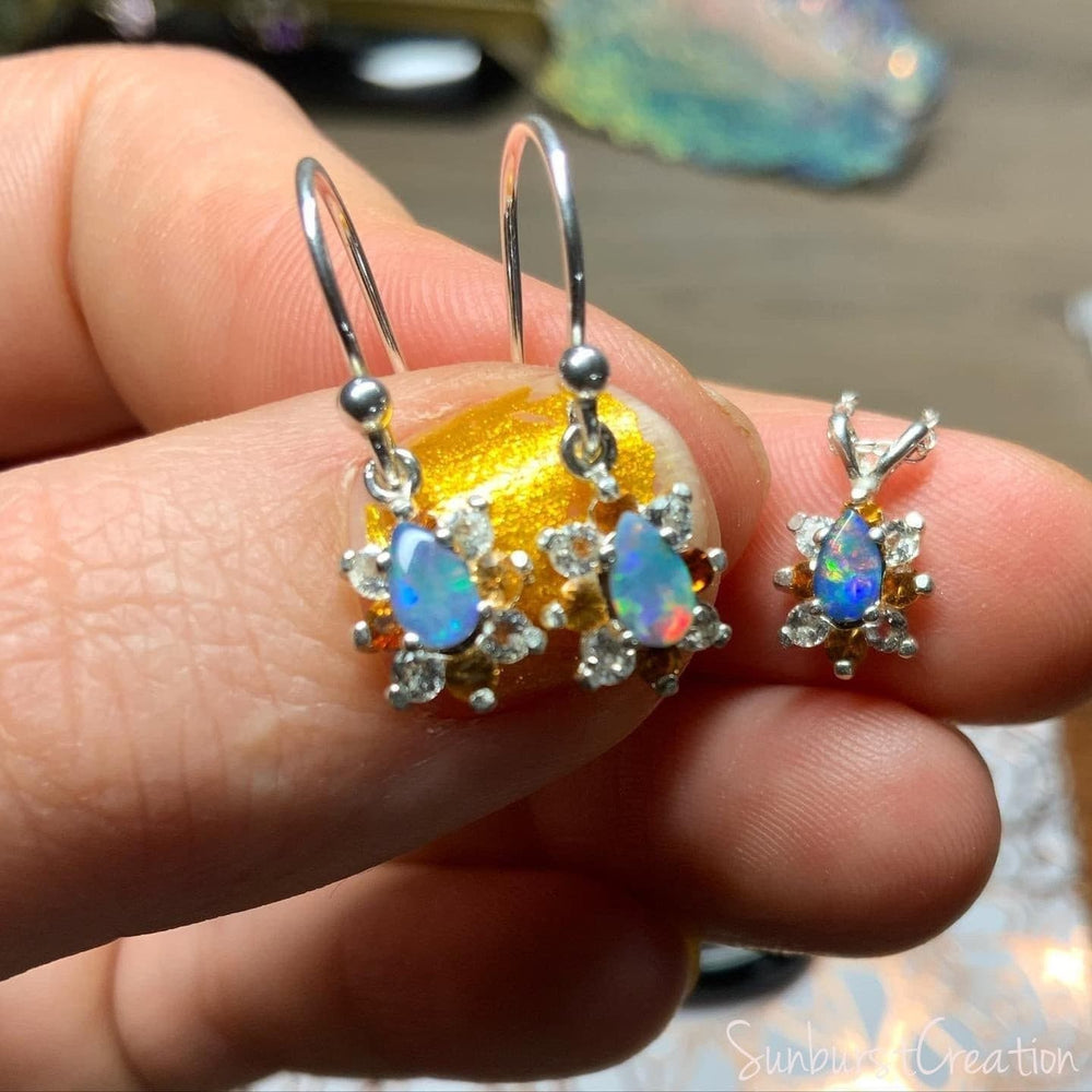 Sunrise Petite Sunburst Set of Earrings and Pendant - Sunburst Creation Jewelry