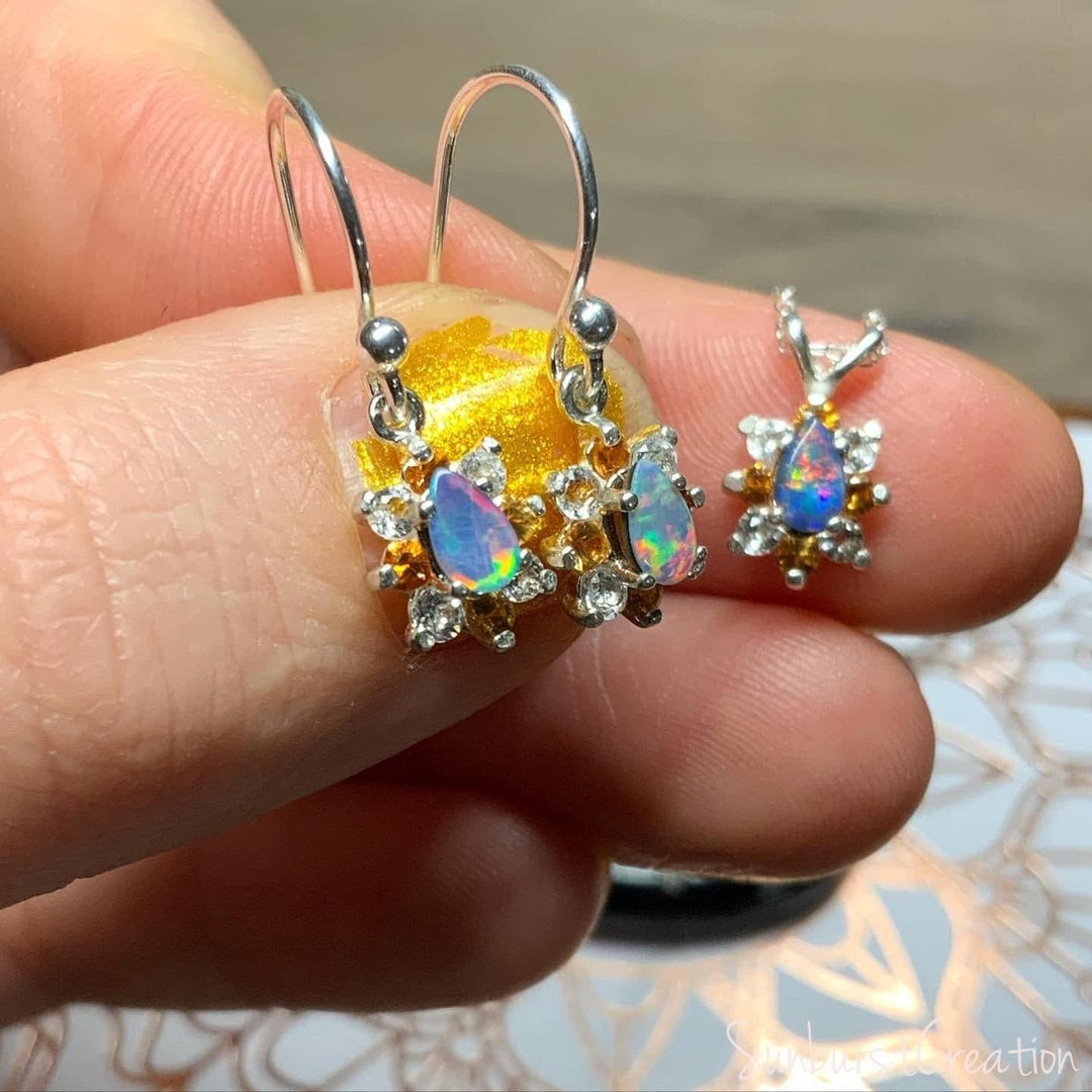 Sunrise Petite Sunburst Set of Earrings and Pendant - Sunburst Creation Jewelry