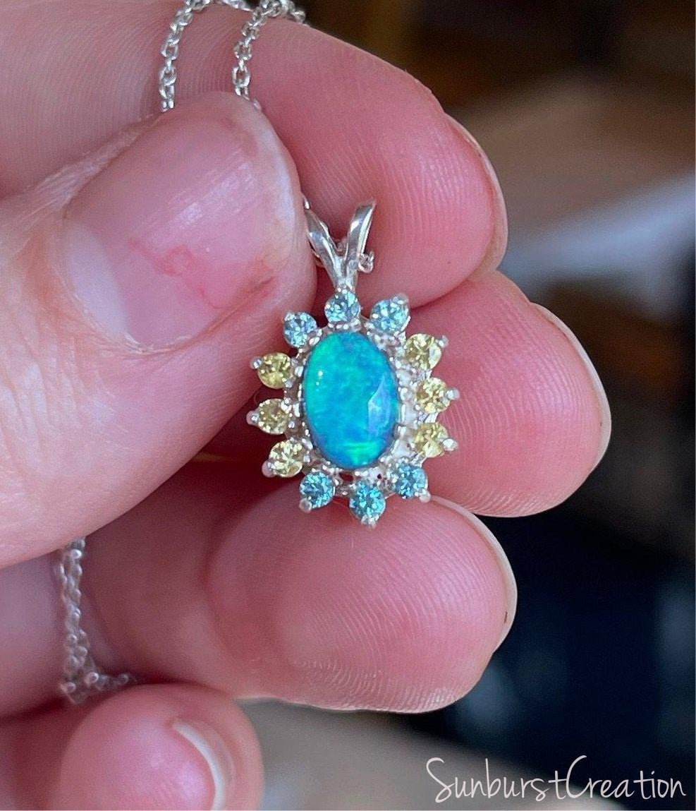 Sunswept Lightning Ridge Black Sunburst Pendant - OpalOra Jewelry