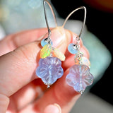 Teal Fluorite Flower Dangle Earrings - OpalOra Jewelry