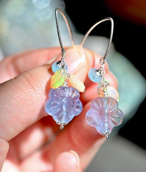 Teal Fluorite Flower Dangle Earrings - OpalOra Jewelry
