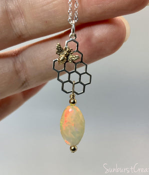 The Beehive and Flowerpatch Opal Pendant - Sunburst Creation Jewelry