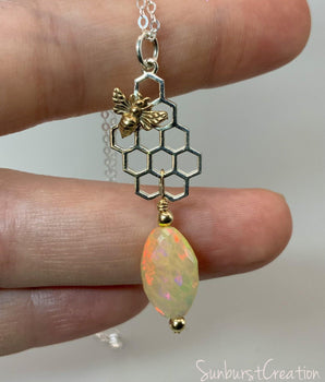 The Beehive and Flowerpatch Opal Pendant - Sunburst Creation Jewelry