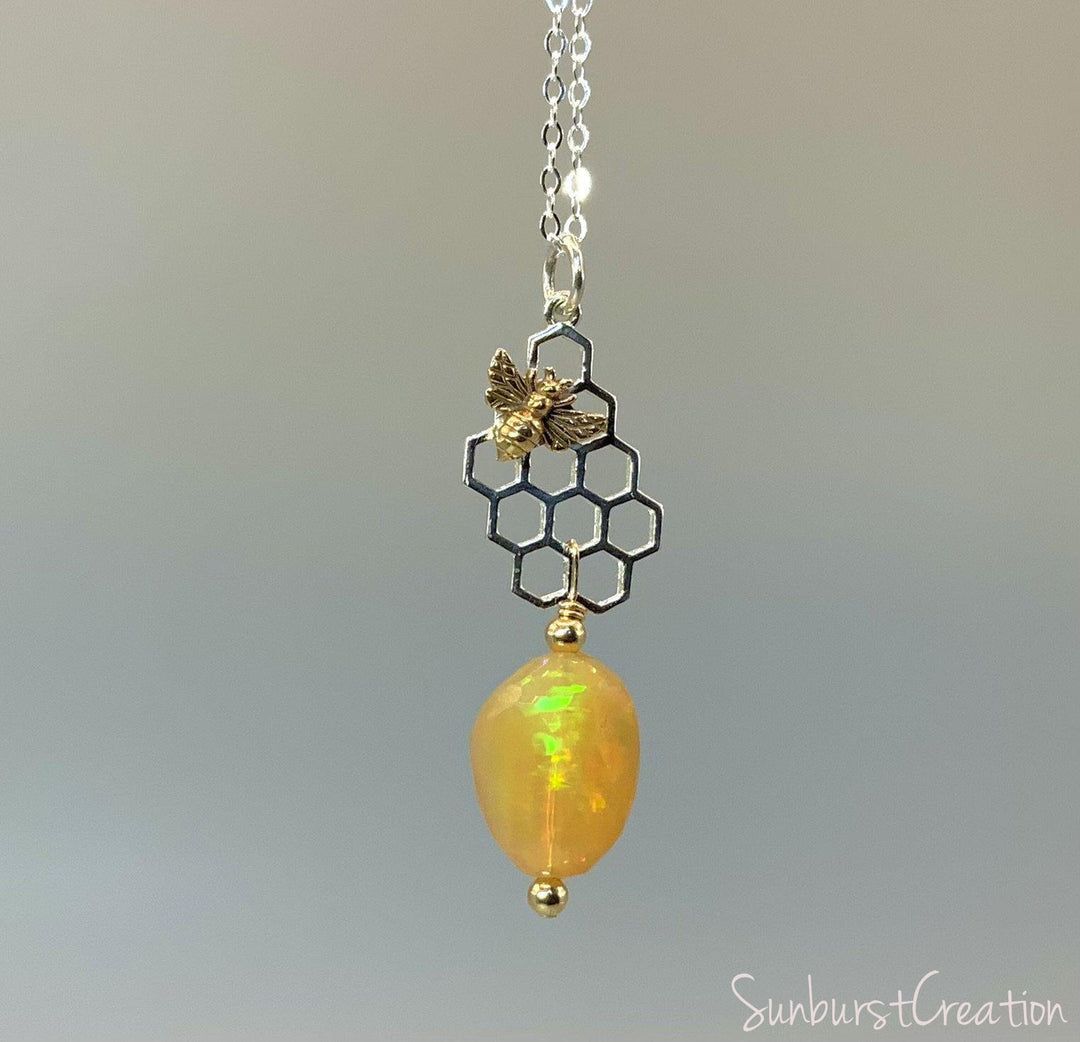 The Beehive and Honeycomb Opal Pendant - Sunburst Creation Jewelry