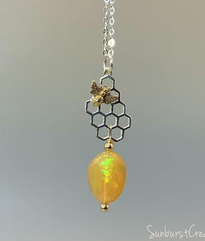 The Beehive and Honeycomb Opal Pendant - Sunburst Creation Jewelry