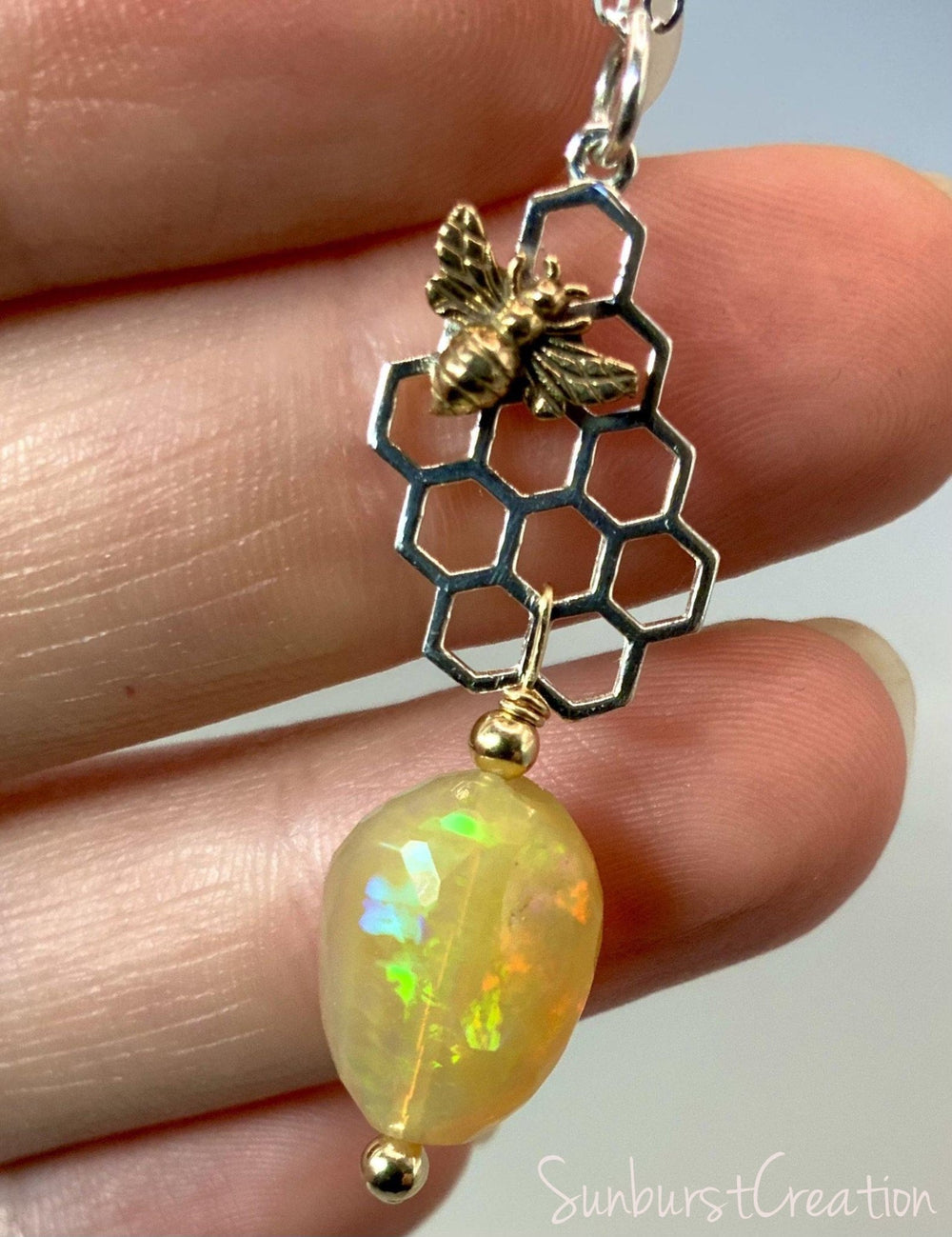 The Beehive and Honeycomb Opal Pendant - Sunburst Creation Jewelry