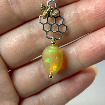 The Beehive and Honeycomb Opal Pendant - Sunburst Creation Jewelry