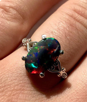 The Genie Black Opal and Diamond Ring - Sunburst Creation Jewelry