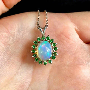 The Green Nebula Sunburst Opal Pendant - OpalOra Jewelry