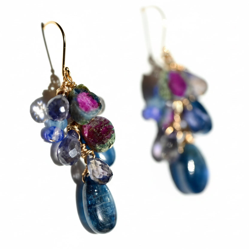 Tuscan Grapes - Solid Gold 14K Semiprecious Gemstone Earrings - OpalOra Jewelry