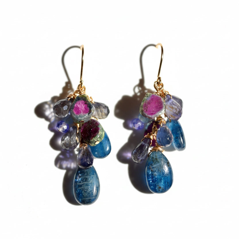 Tuscan Grapes - Solid Gold 14K Semiprecious Gemstone Earrings - OpalOra Jewelry