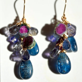 Tuscan Grapes - Solid Gold 14K Semiprecious Gemstone Earrings - OpalOra Jewelry